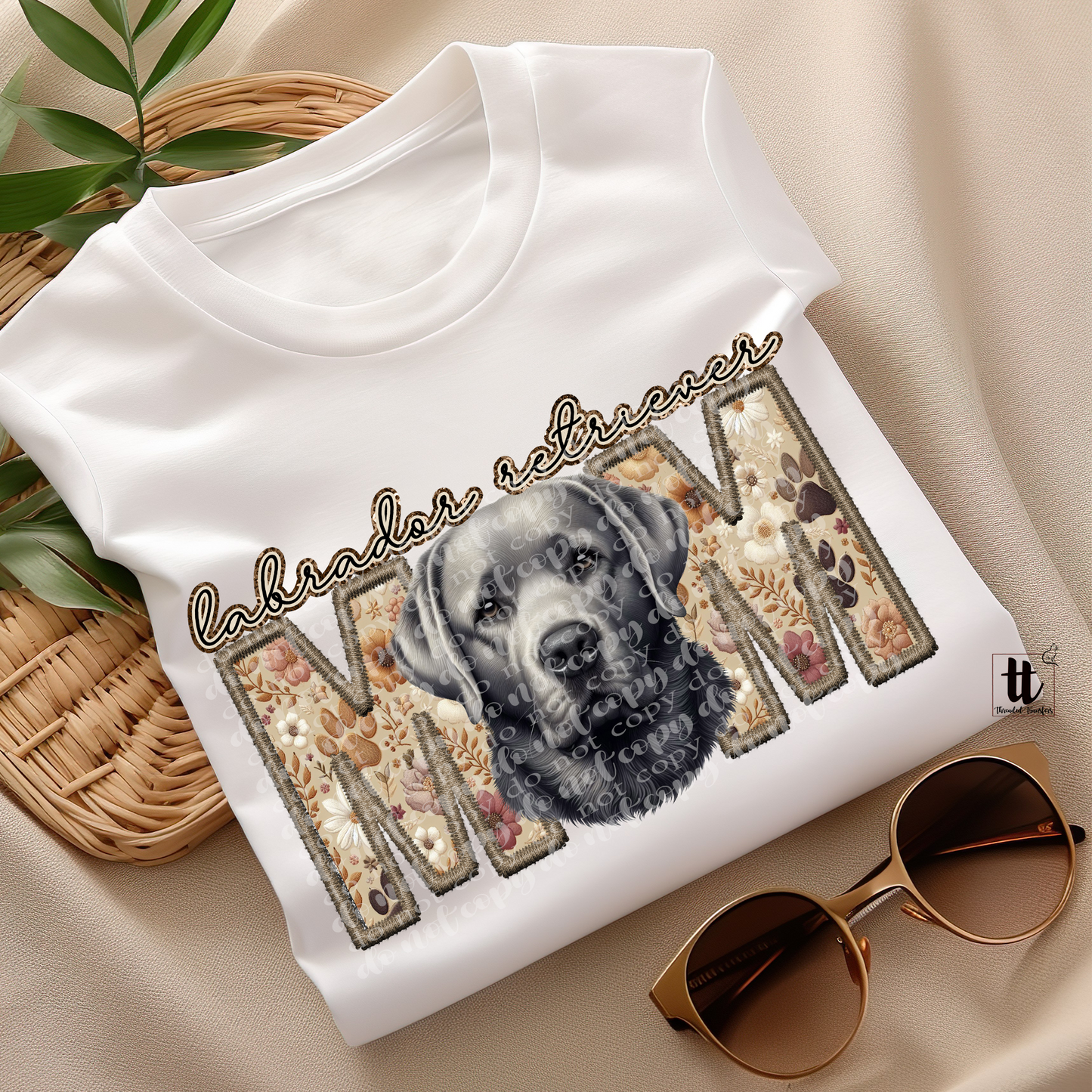 Labrador Retriever Mom- Silver Faux Embroidery & Faux Sparkle DTF Transfer