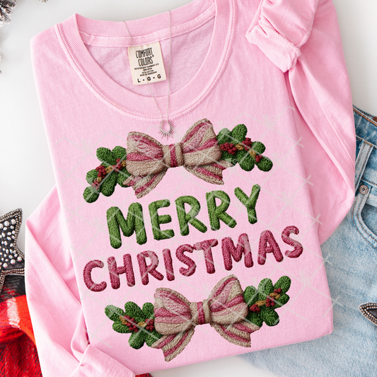 Pink Merry Christmas Latch Hook Yarn DTF Transfer