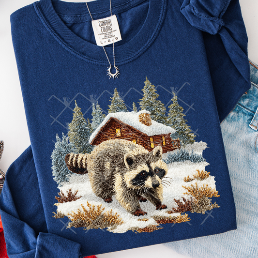 Winter Raccoon Latch Hook Yarn DTF Transfer