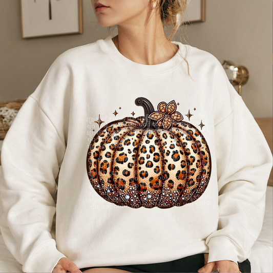 Leopard Pumpkin Faux Rhinestone & Faux Embroidery DTF Transfer