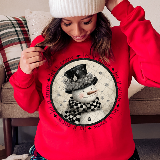 Vintage Farmhouse Let is Snow Snowman DTF Transfer
