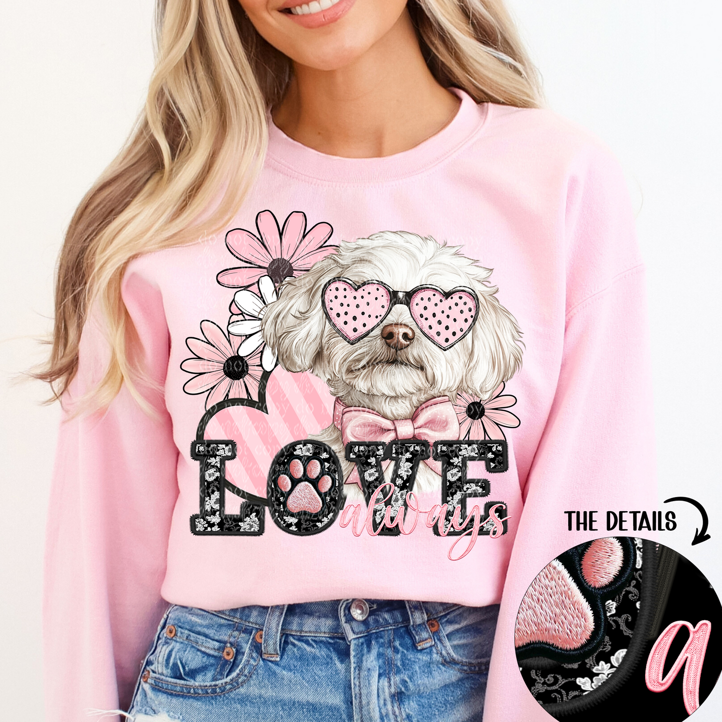 Love Always Maltipoo Faux Embroidery DTF Transfer