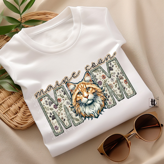 Maine Coon Mom Faux Embroidery & Faux Sparkle DTF Transfer