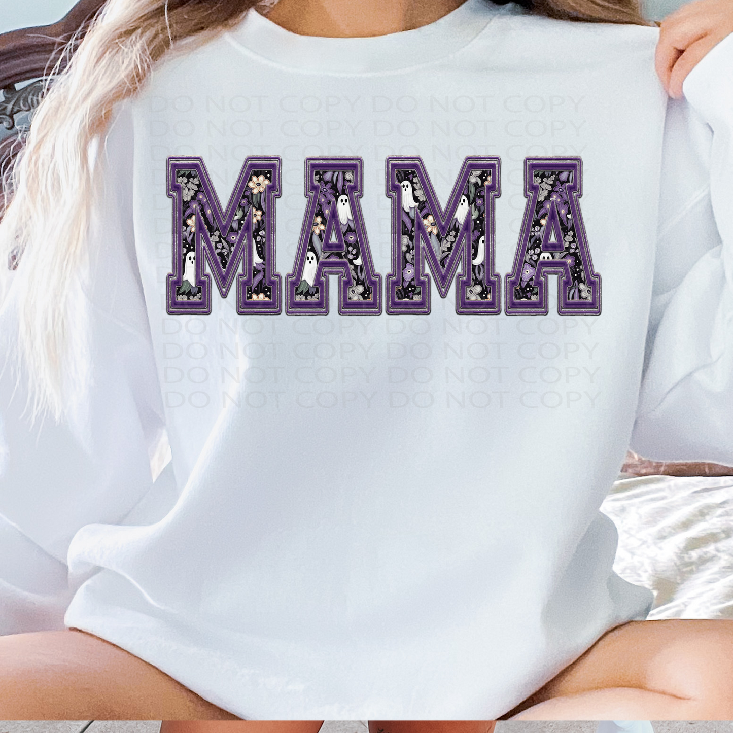 Mama Ghost Floral Faux Embroidery DTF Transfer