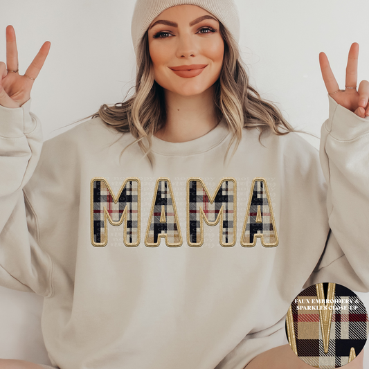 Mama Fall Plaid Faux Embroidery DTF Transfer