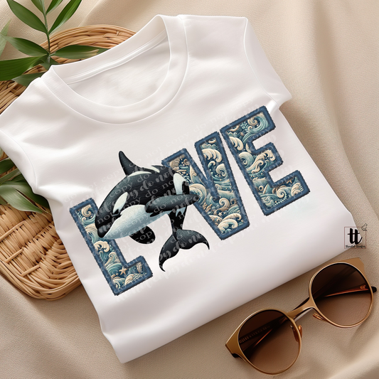 Orca Love Faux Embroidery DTF Transfer