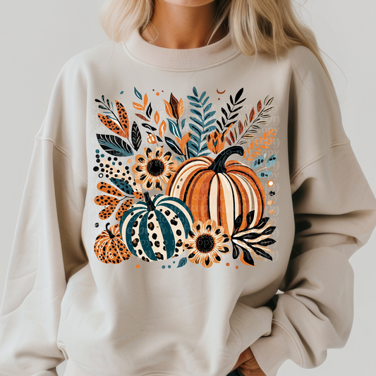 Painted Pumpkins Leopard Floral DTF Transfer