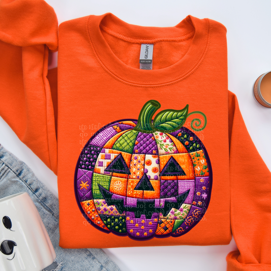 Patchwork Pumpkin Faux Embroidery DTF Transfer