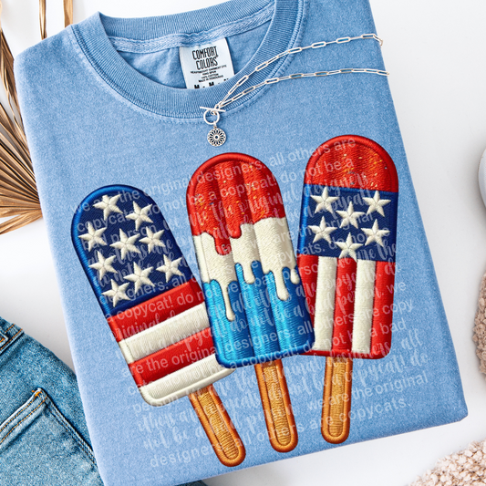 Patriotic Flag Ice Pops Faux Embroidery DTF Transfer