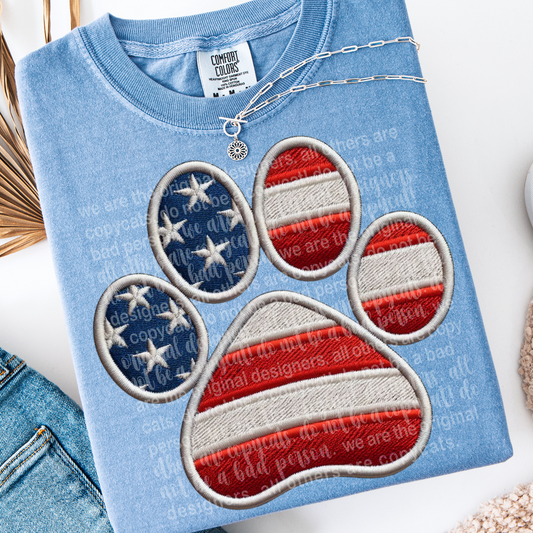 Patriotic Paw Print Faux Embroidery DTF Transfer