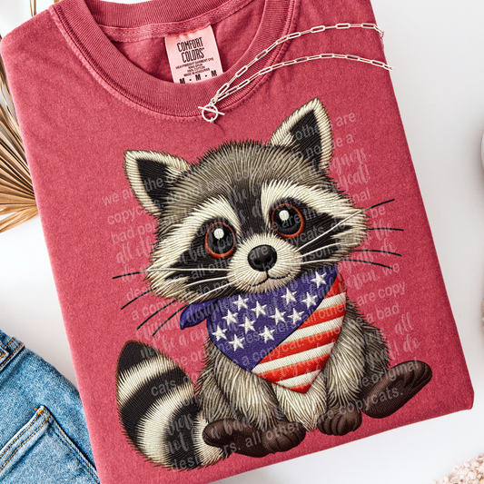 Patriotic Raccoon Faux Embroidery DTF Transfer