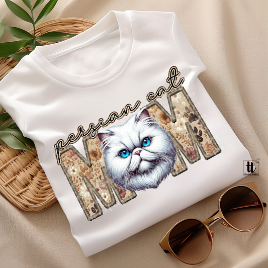 Persian Cat Mom Faux Embroidery & Faux Sparkle DTF Transfer