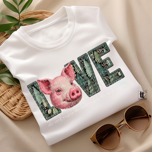 Pig Love Faux Embroidery DTF Transfer