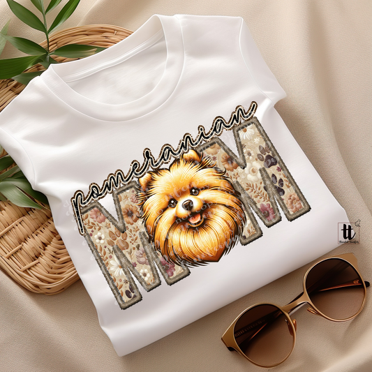 Pomeranian Mom Faux Embroidery & Faux Sparkle DTF Transfer