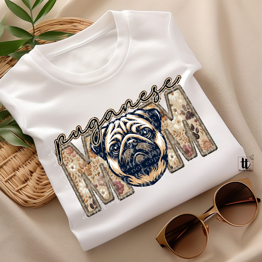 Puganese Mom Faux Embroidery & Faux Sparkle DTF Transfer