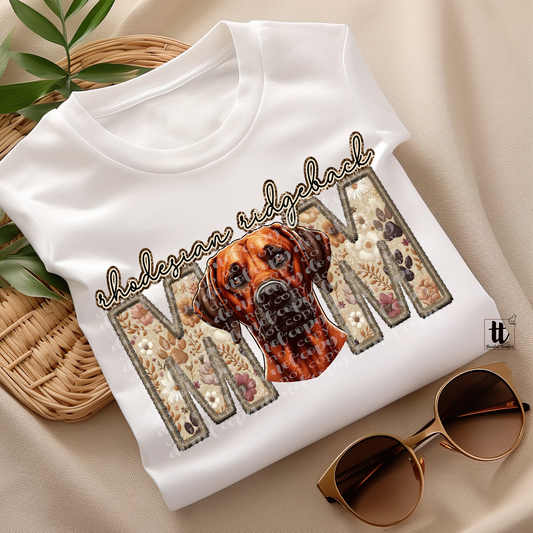 Rhodesian Ridgeback Mom Faux Embroidery & Faux Sparkle DTF Transfer