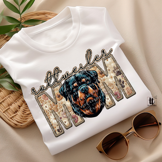 Rottweiler Mom Faux Embroidery & Faux Sparkle DTF Transfer