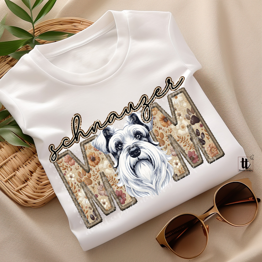 Schnauzer Mom- white Faux Embroidery & Faux Sparkle DTF Transfer