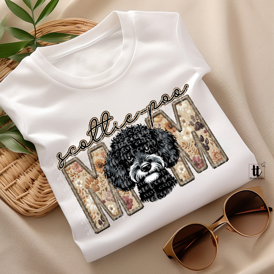 Scottie-Poo Mom Faux Embroidery & Faux Sparkle DTF Transfer