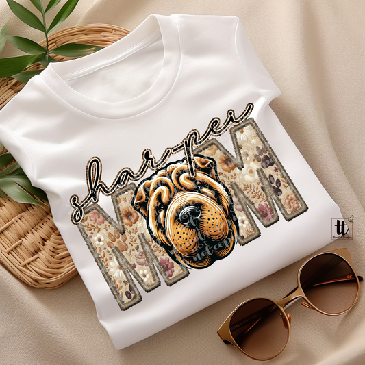 Shar-Pei Mom Faux Embroidery & Faux Sparkle DTF Transfer