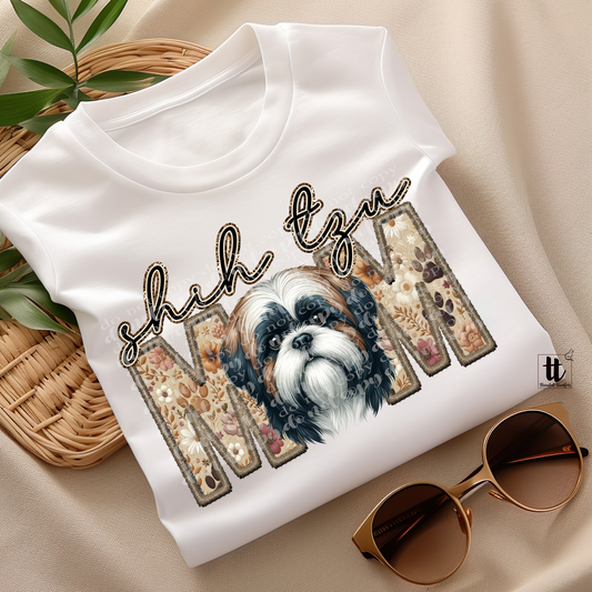 Shih Tzu Mom Faux Embroidery & Faux Sparkle DTF Transfer