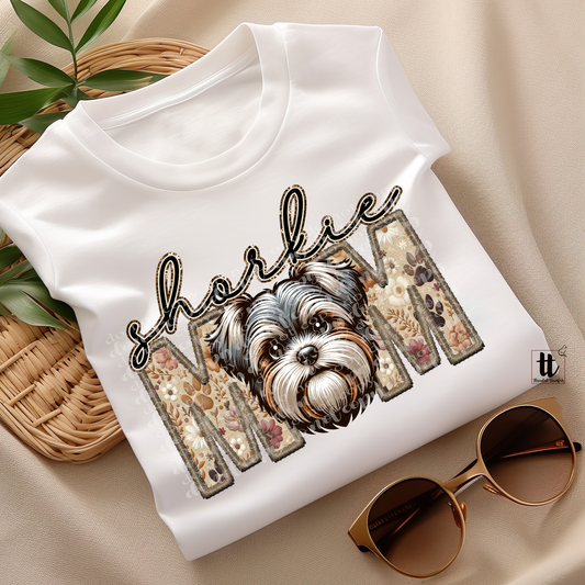 Shorkie Mom Faux Embroidery & Faux Sparkle DTF Transfer