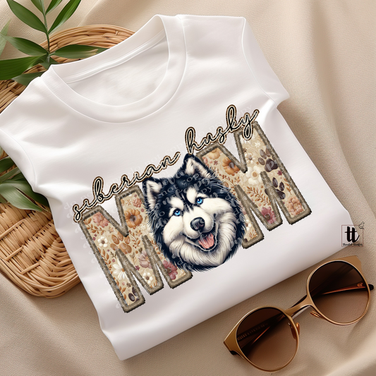 Siberian Husky Mom Faux Embroidery & Faux Sparkle DTF Transfer