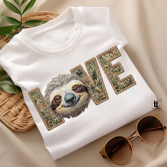 Sloth Love Faux Embroidery DTF & Sublimation Transfer