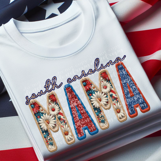 South Carolina Patriotic Mama **EXCLUSIVE** Faux Embroidery DTF & Sublimation Transfer