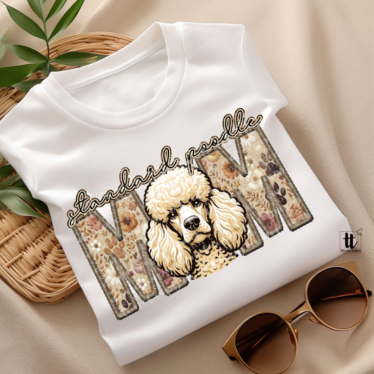 Standard White Poodle Mom Faux Embroidery & Faux Sparkle DTF Transfer