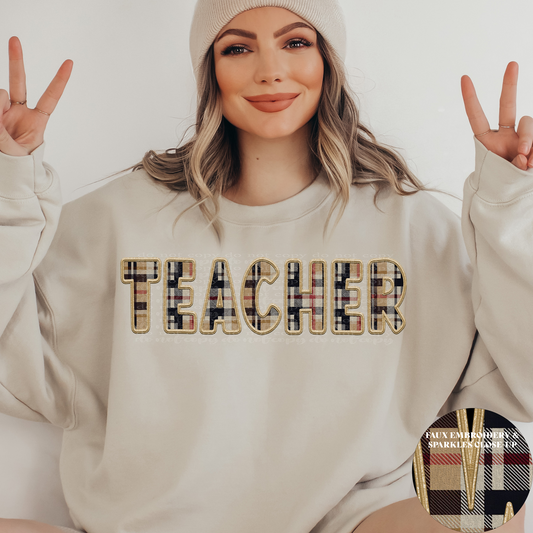 Teacher Fall Plaid Faux Embroidery DTF Transfer