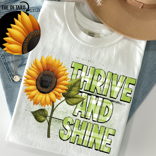 Thrive and Shine Sunflower Faux Embroidery DTF Transfer