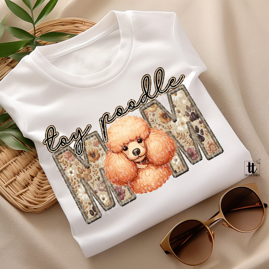 Toy Poodle Mom Apricot **EXCLUSIVE** Faux Embroidery & Faux Sparkle DTF & Sublimation Transfer