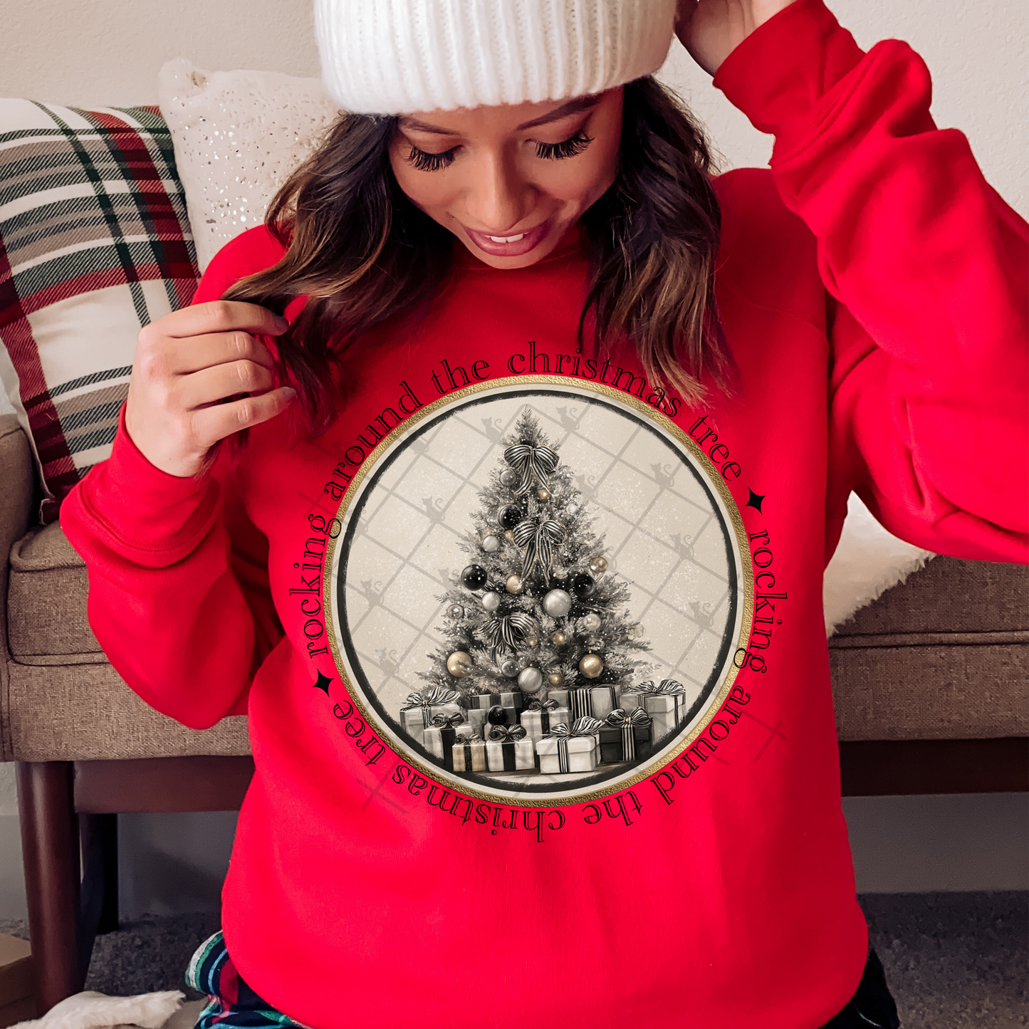 Vintage Farmhouse Rocking Around the Christmas Tree DTF Transfer