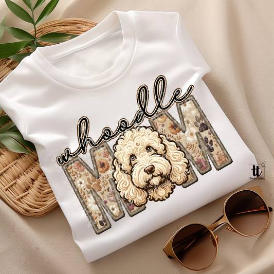 Whoodle Mom Faux Embroidery & Faux Sparkle DTF Transfer