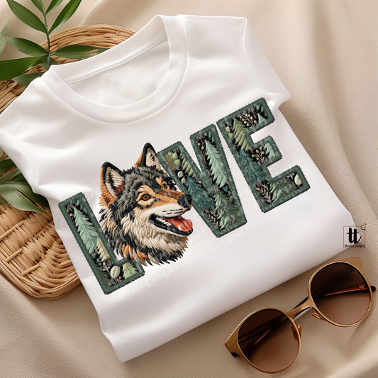 Wolf Love Faux Embroidery DTF Transfer